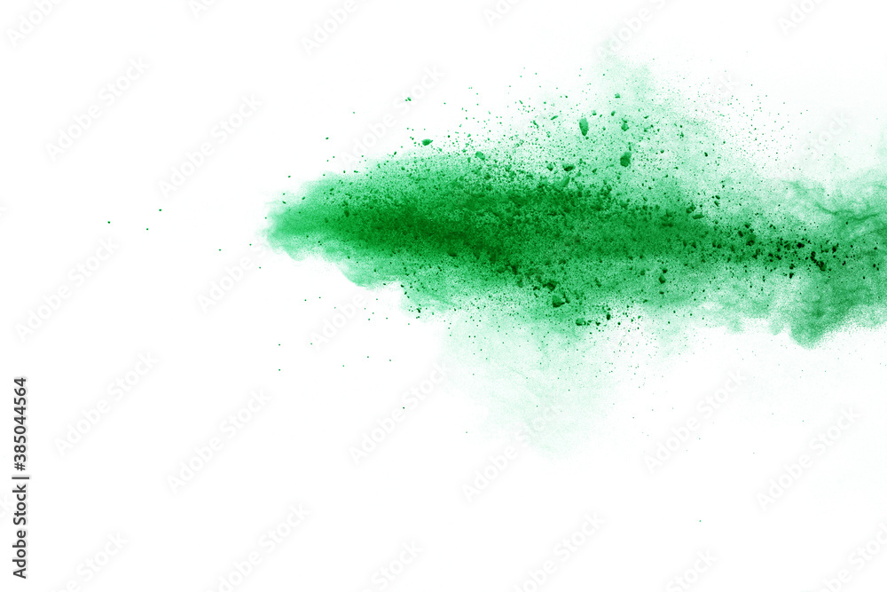 Green colored splatted over white background.