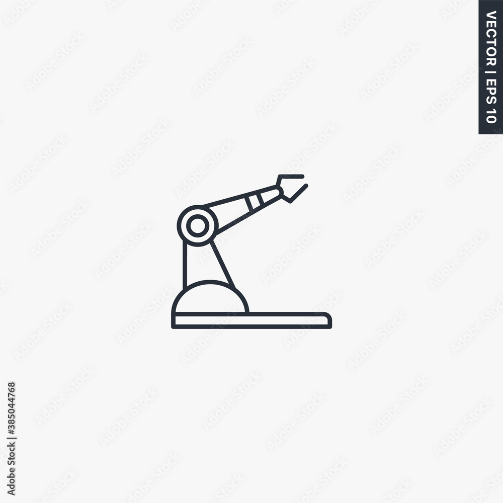 Industrial robotic arm, linear style sign for mobile concept and web design Industrial robotic arm, linear style sign for mobile concept and web design