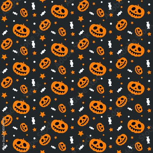  Halloween Trick or Treat vector seamless texture pumpkin candy star orange grey