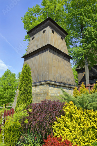 Canvastavla Wooden belfry at the All Saints' Parich Church in Sobolow