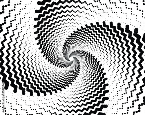 Dotted, dots, speckles abstract concentric circle. Spiral, swirl, twirl element.Circular and radial lines volute, helix.Segmented circle with rotation.Radiating arc lines.Cochlear