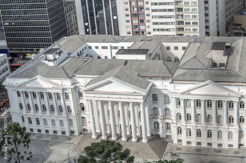 Aerial view of a historic building at the Federal University of Paraná, in the urban center of Curitiba, Brazil