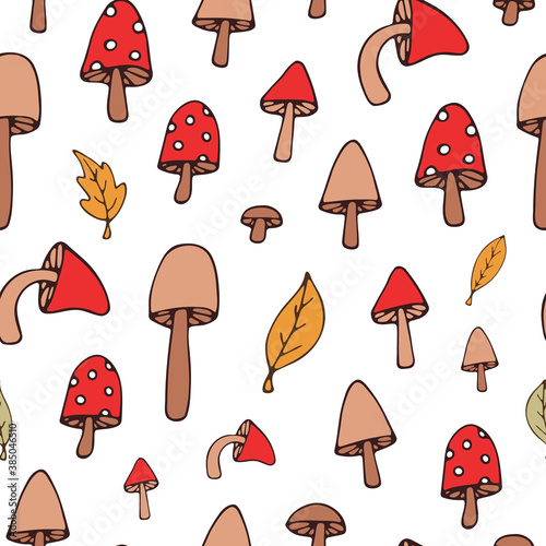 Autumn background. Bright mushroom seamless pattern