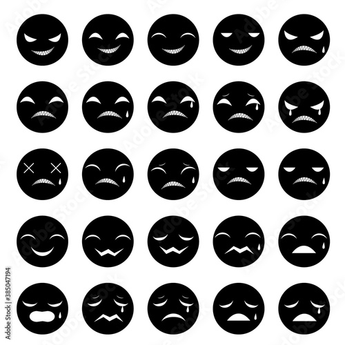 黒い丸の怖めの表情のアイコンセット