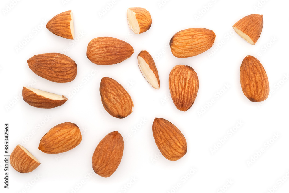 Almond isolated on white background, top view Almond isolated on white background, top view