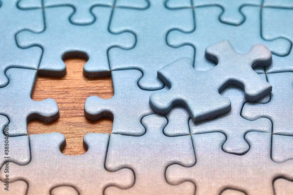 Jigsaw puzzle with one piece missing only, easy task to complete Jigsaw puzzle with one piece missing only, easy task to complete
