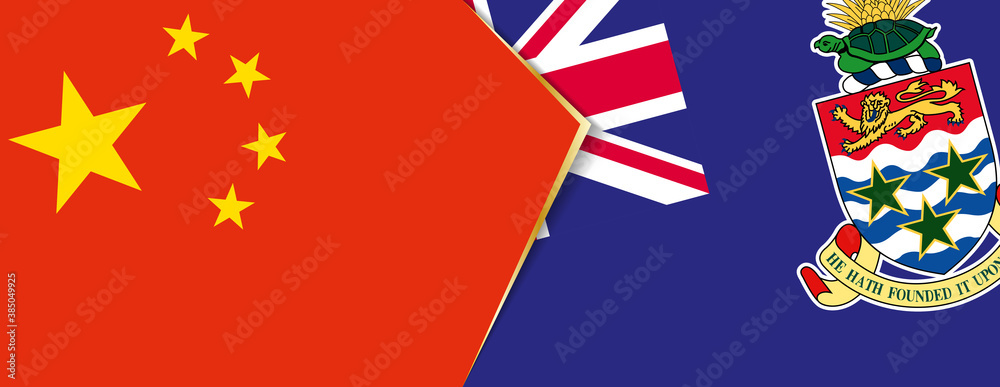 China and Cayman Islands flags, two vector flags. China and Cayman Islands flags, two vector flags.