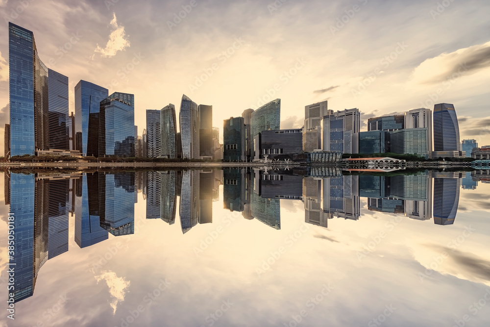 View of Marina Bay at sunset in Singapore City, Singapore