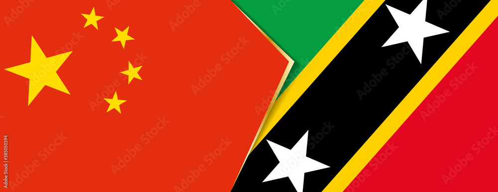 China and Saint Kitts and Nevis flags, two vector flags. China and Saint Kitts and Nevis flags, two vector flags.
