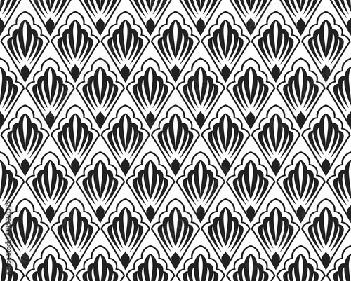 Flower geometric pattern. Seamless vector background. White and black ornament © ELENA