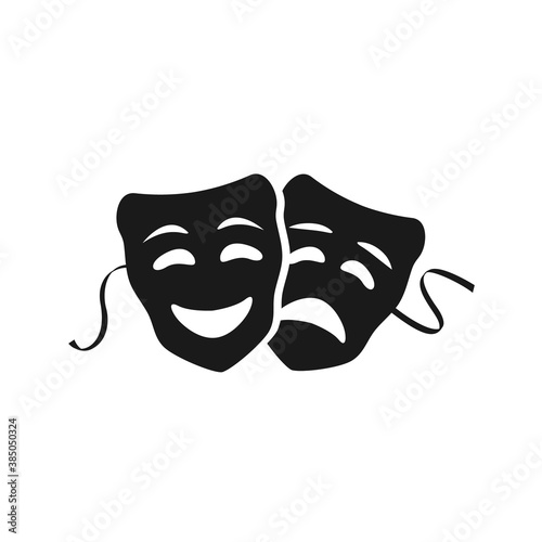 Theatrical masks isolated on white background. Comedy and tragedy mask concept icon. Vector stock