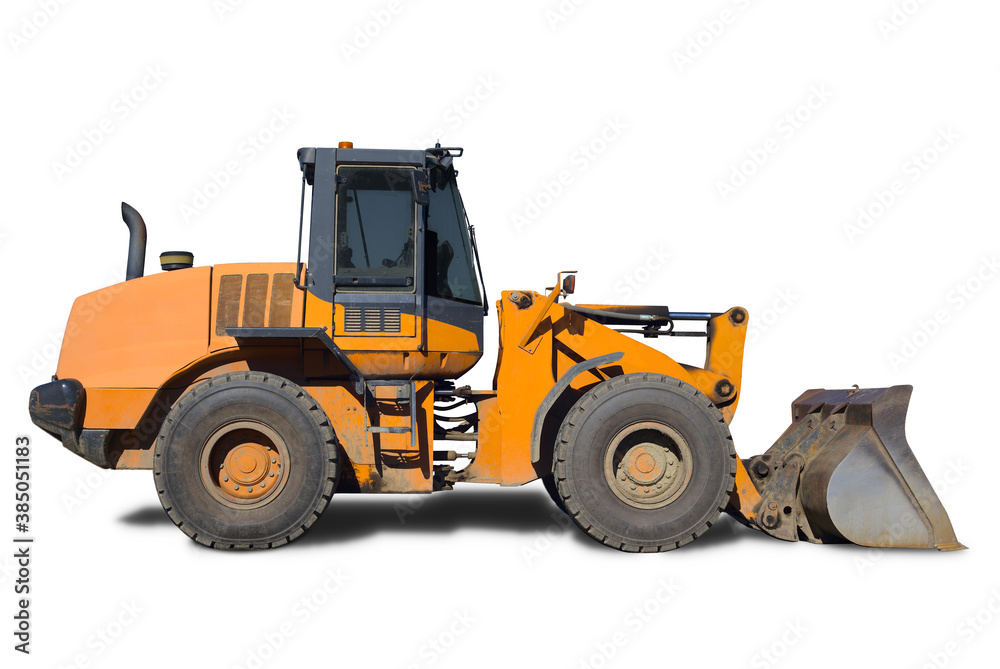 backhoe excavator bulldozer road construction equipment digger shovel isolated on white background