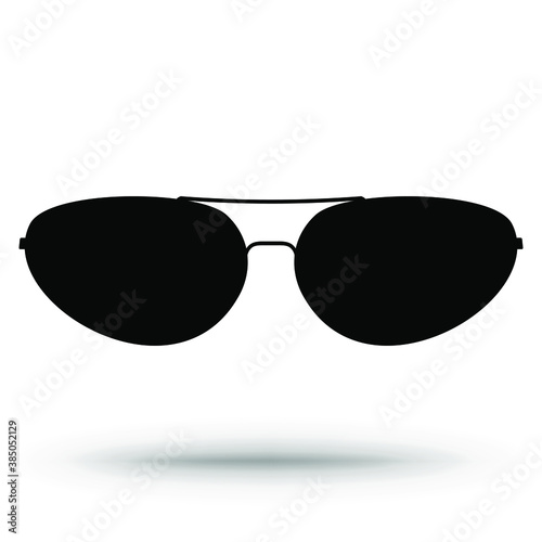 Sunglasses, isolated on white, vector icon. Black silhouette sunglasses.