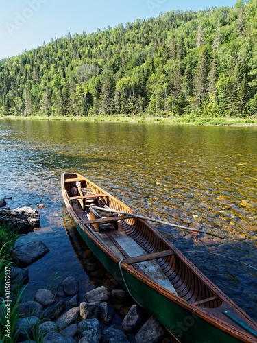 Fly fishing boat on Matapedia River, Quebec
