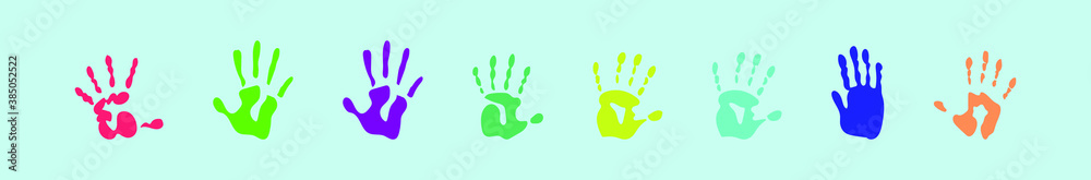 set of hand print cartoon icon design template with various models. vector illustration isolated on blue background set of hand print cartoon icon design template with various models. vector illustration isolated on blue background