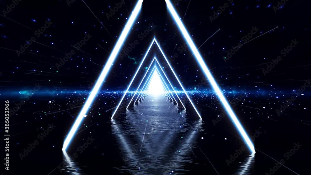 Triangle Neon Loop. This Clip is a Neon go through nebula and camera fly to light in a seamless loop.