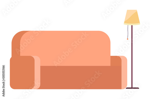 Sofa isolated icon with lamp for reading, comfortable furniture for relaxing, resting, sitting, soft couch, part of interior, modern empty seat for rest, recreation, flat simple symbols for room