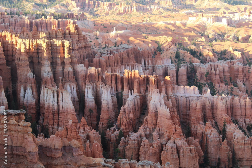 Bryce Canyon National Park is a canyon within a mountain valley that hosts very unique and colorful geologic structures called hoodoos. 
