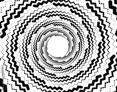 Dotted, dots, speckles abstract concentric circle. Spiral, swirl, twirl element.Circular and radial lines volute, helix.Segmented circle with rotation.Radiating arc lines.Cochlear