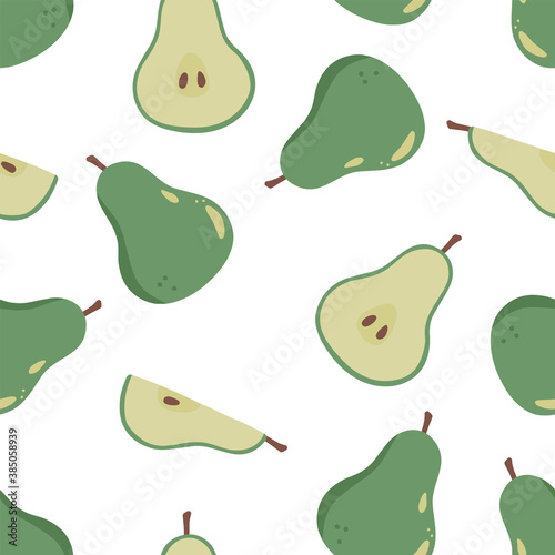 Seamless pattern of pears. Vector illustration on a white background.