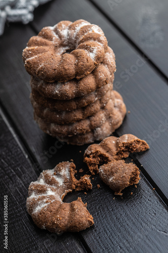 Sweet rings cookies. Biscuits with cocoa flavor