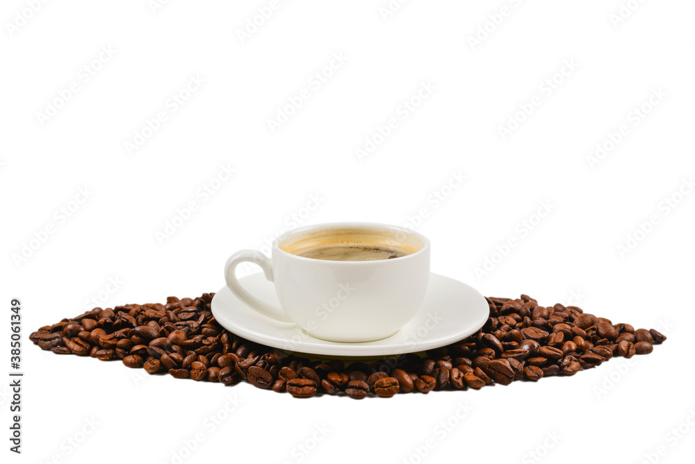 Obraz premium Cup of coffee and coffee beans.