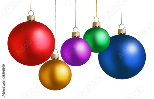 Set of bright Christmas balls on white background