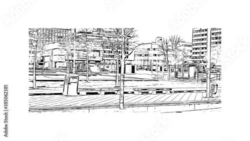 Building view with landmark of Bielefeld is a city in Germany. Hand drawn sketch illustration in vector.