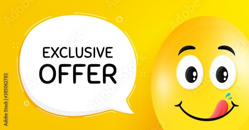 Exclusive offer. Easter egg with yummy smile face. Sale price sign. Advertising discounts symbol. Easter smile character. Exclusive offer speech bubble. Yellow yummy egg background. Vector
