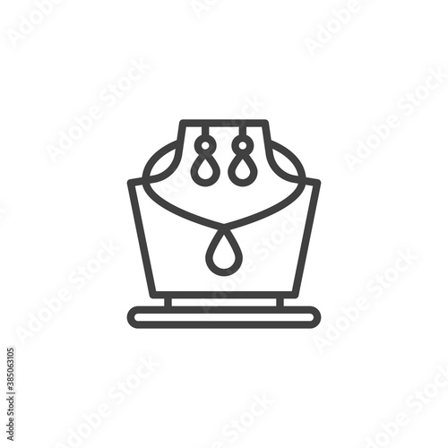 Necklace and earring mannequin display line icon. linear style sign for mobile concept and web design. Jewellery earrings and necklace with pendant outline vector icon. Symbol, logo illustration