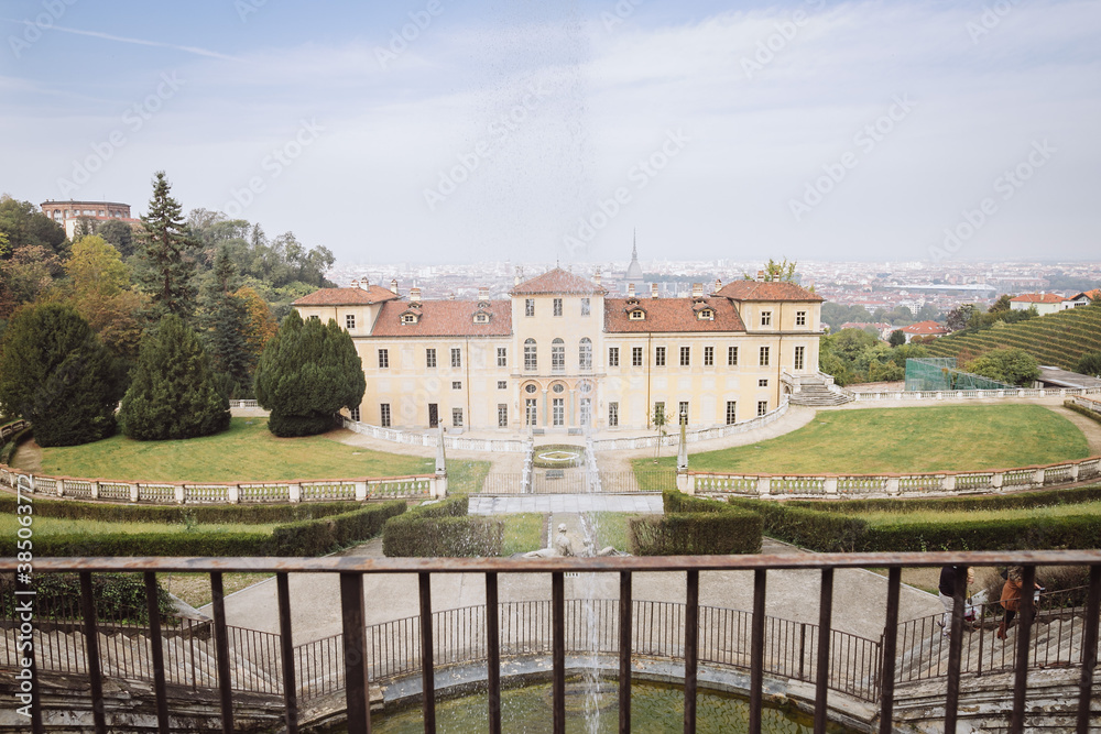 Italian Castle panorama view 
Castle Villa Della`Regina in Turin - Piedmont Italy