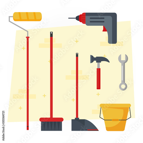 construction tools icon set design of remodeling working and repairing theme Vector illustration