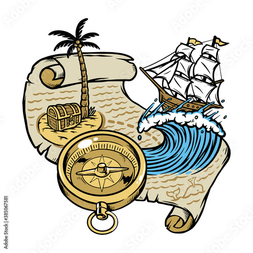 Sail following the treasure map illustration