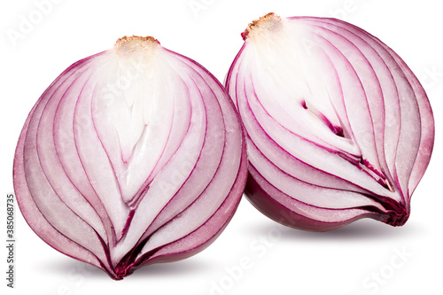 Red sliced onion isolated on white background. full depth of field. clipping path