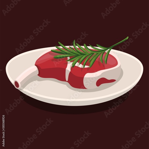 Grilled beef, tomahawk steak and spices served on plate, food background , vector , illustration