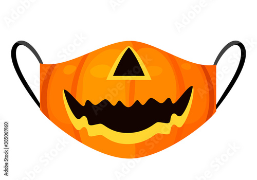 halloween pumpkin lantern medical mask halloween stay at home concept and covid19.