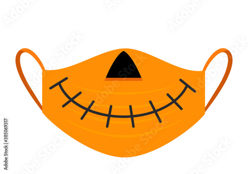 halloween pumpkin lantern medical mask halloween stay at home concept and covid19.
