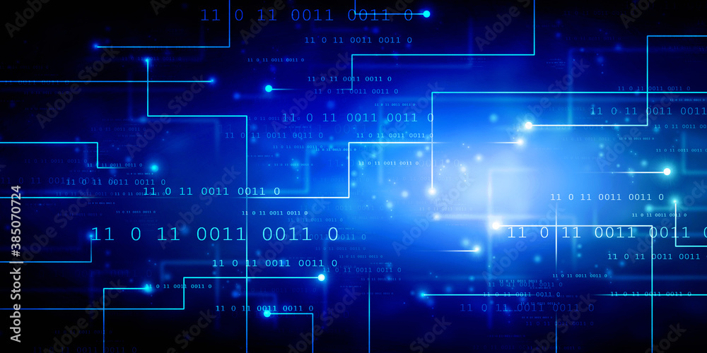 2d illustration abstract digital binary data on computer screen