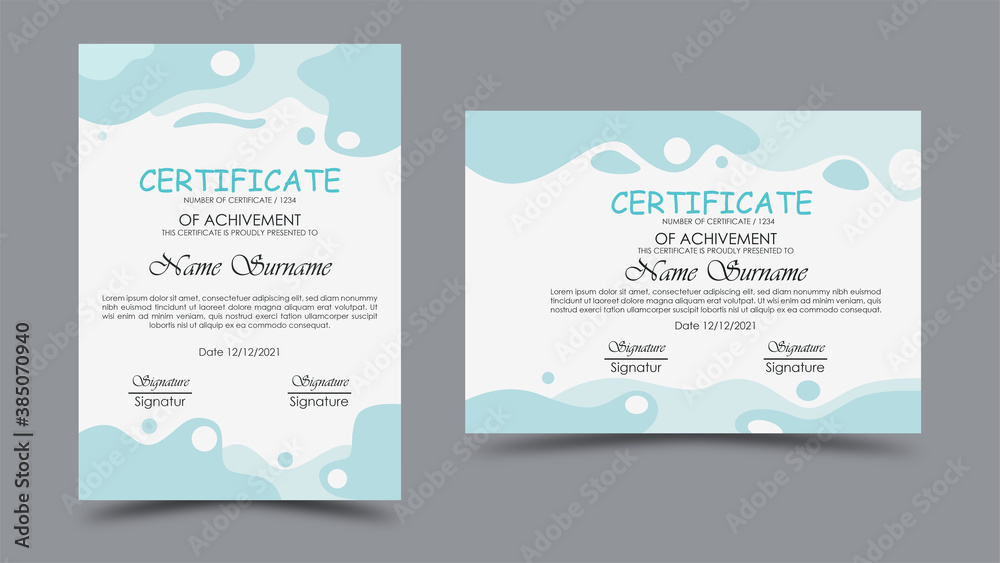 Modern certificate with a unique pastel blue color concept