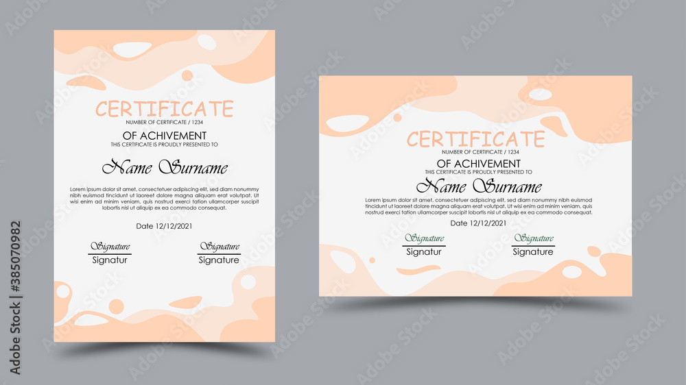 Modern certificate on a cute pink pastel color theme