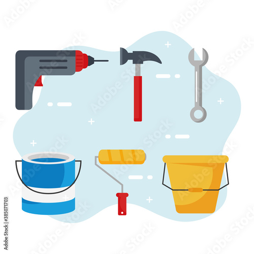 construction tools set icons design of remodeling working and repairing theme Vector illustration