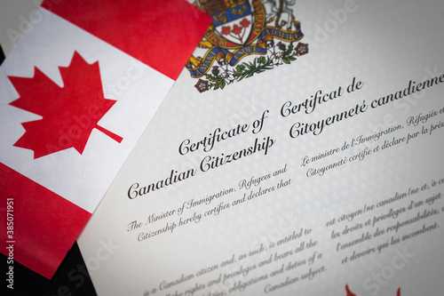 Quadro em tela Canadian Citizenship Certificate with Canadian Flag