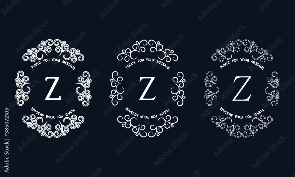 Set of elegant monograms with letter Z. Exquisite ornament, logo, invitation template, label, business.