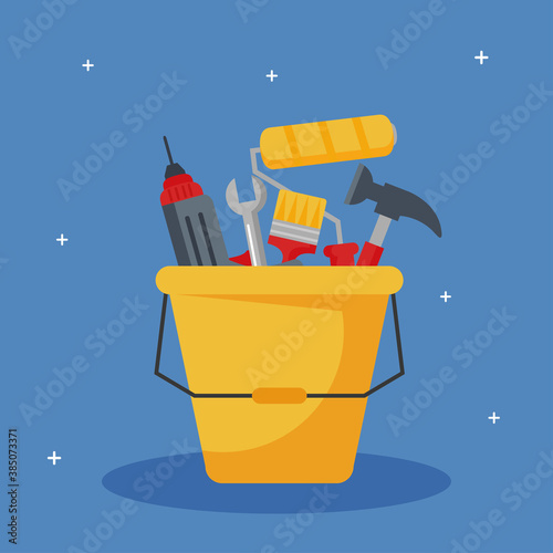 construction tools bucket design of remodeling working and repairing theme Vector illustration