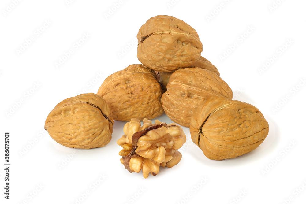 Several walnuts and core isolated on the white Several walnuts and core isolated on the white