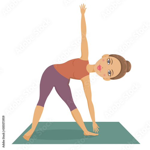 Illustration of girl practicing yoga. Vector yoga girl character. Yoga avatar.