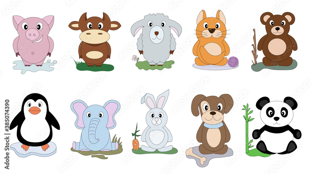 vector set cartoon animals. Cute characters for cards, invitations, labels for children's holidays. flat design. vector set cartoon animals. Cute characters for cards, invitations, labels for children's holidays. flat design.