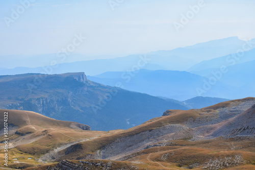 Blue mountain landscape of the Lagonaki plateau © pdeminhiker