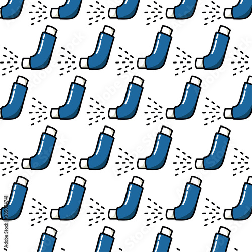 asthma inhaler seamless doodle pattern, vector color illustration