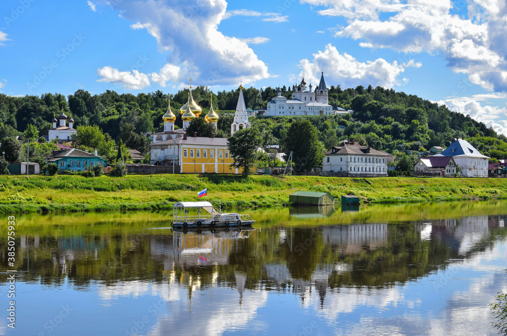 Beautiful scenery of the Gorokhovets town with Klyazma river, Vladimir region of Russia